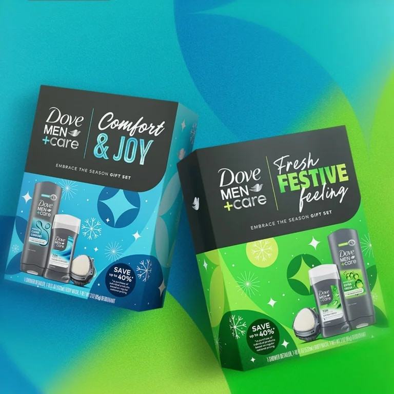 Dove Men+Care Holiday Gift Set: Extra Fresh Body & Face Wash, Deodorant Stick, Shower Tool | Walmart (US)