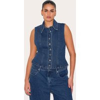 Plus Dark Blue Denim Collar Vest Top | PrettyLittleThing US