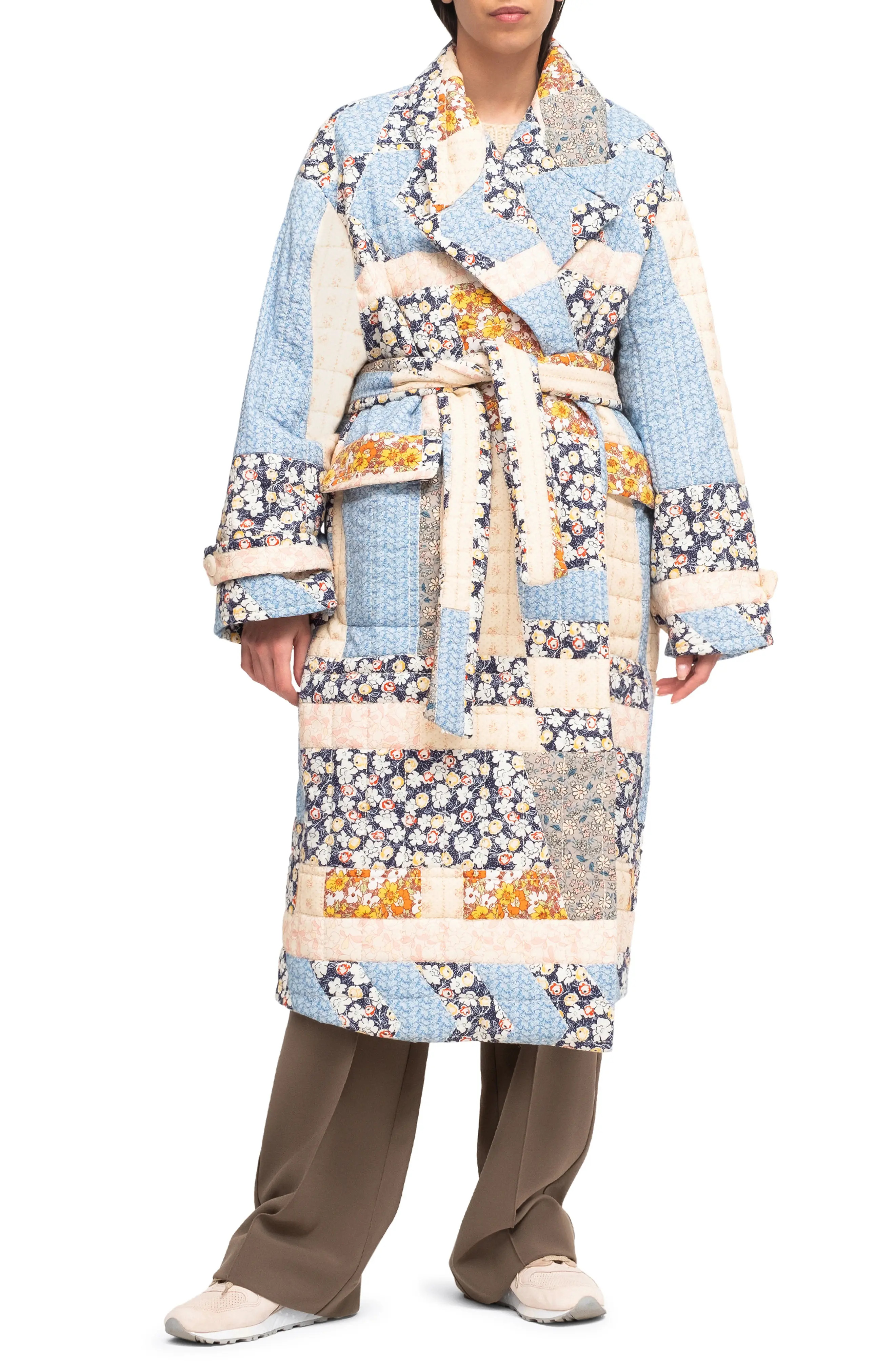 Sea Sydney Print Tie Waist Quilted Coat in Multi at Nordstrom, Size Small | Nordstrom
