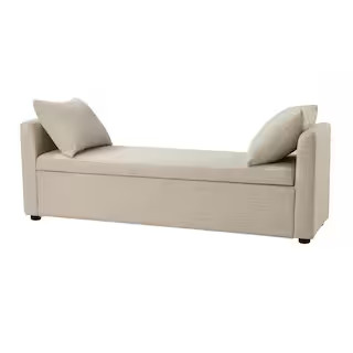 ARTFUL LIVING DESIGN Felipe Wide Beige Storage Bench with Plastic Legs 59.4 in. LYSN22130-BEIGE -... | The Home Depot