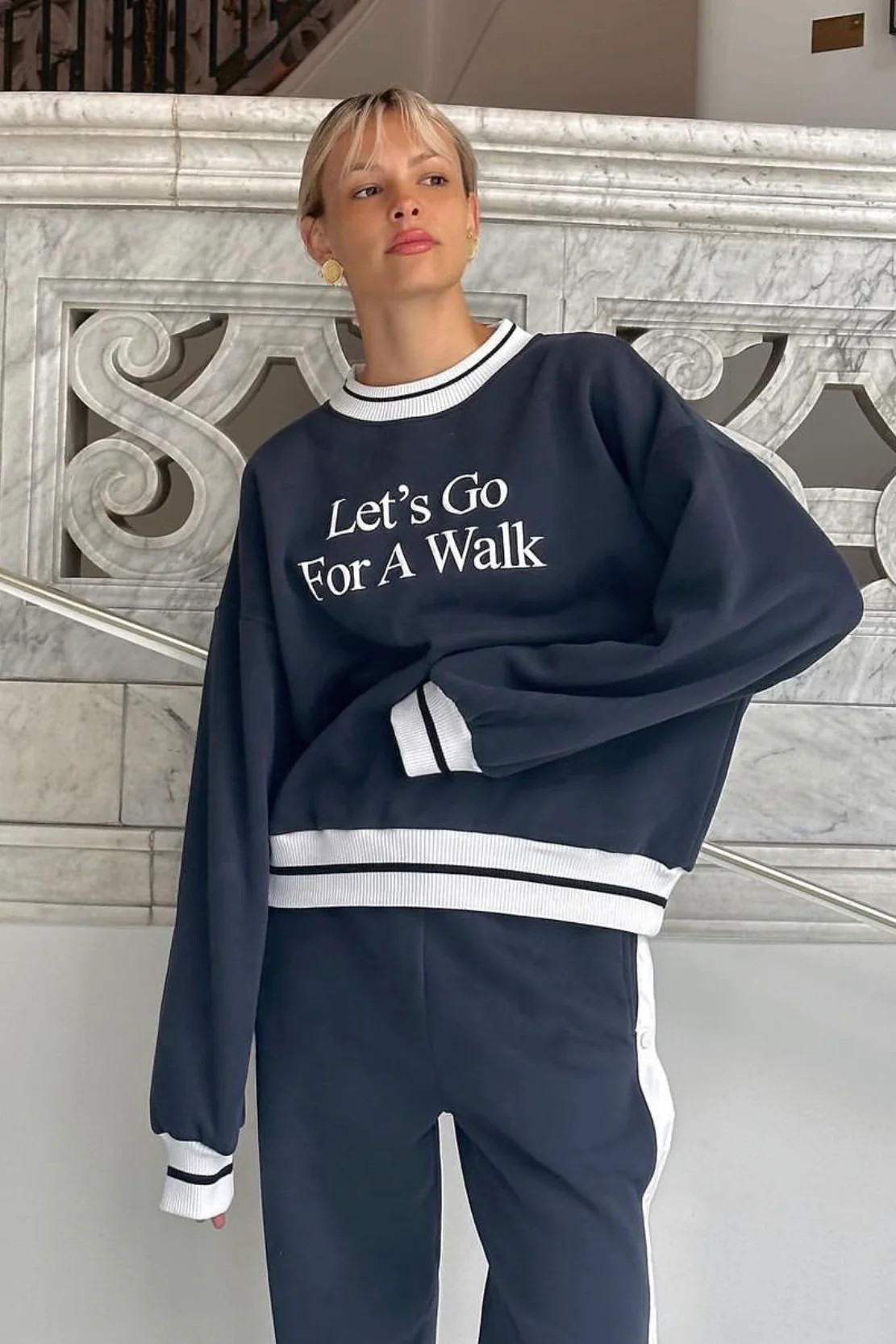 Let’s Go For A Walk Oversized Sweatshirt — Navy | Yellow The Label