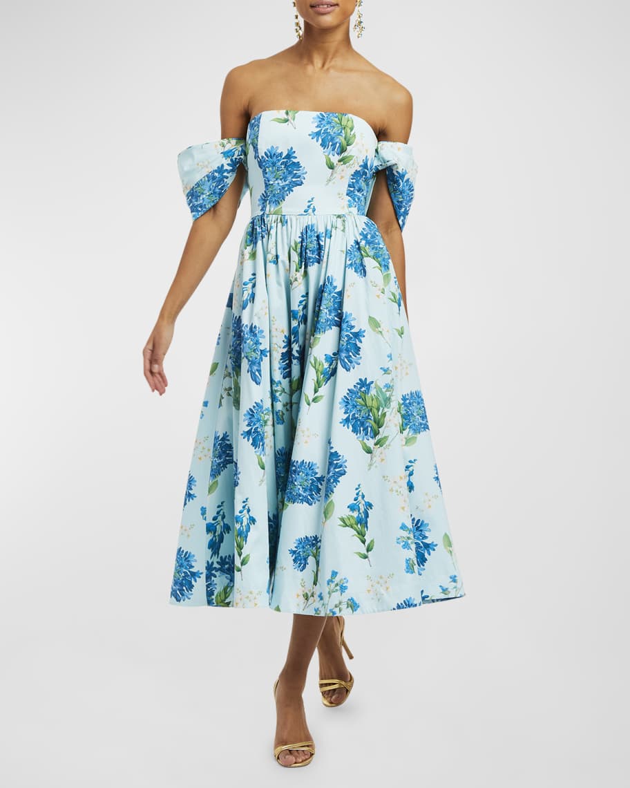 Odette Floral-Print Convertible Midi Dress | Neiman Marcus