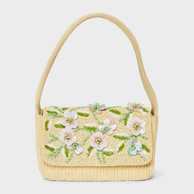 Floral Embellished Beaded Flap Shoulder Bag - A New Day™ Yellow | Target