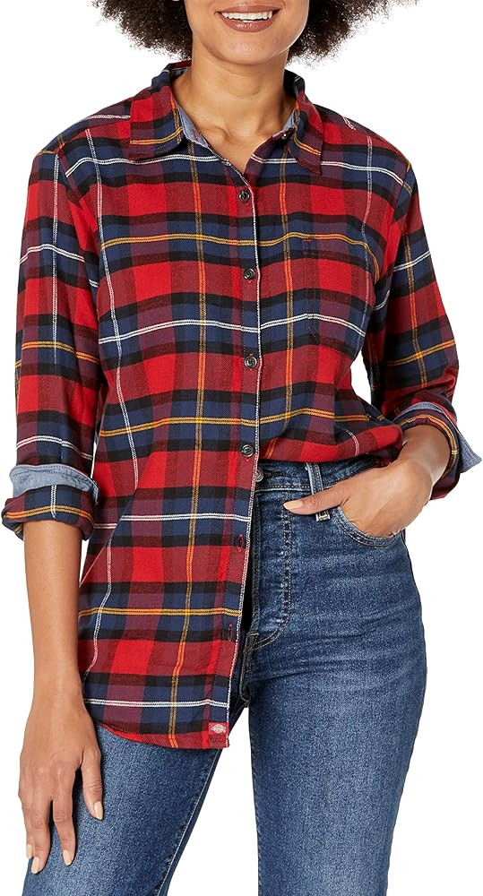 Dickies Women's Plus Size Long Sleeve Plaid Flannel Shirt | Amazon (US)