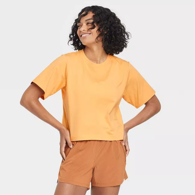 Women's Supima Cotton Cropped Short Sleeve Top - All in Motion™ | Target