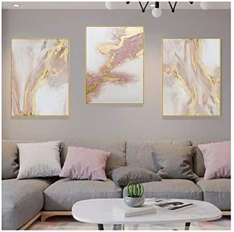 3 Piece Framed Canvas Wall Art Pink Gold Abstract Painting Water Flow Shape Modern Home Decor Rea... | Amazon (US)