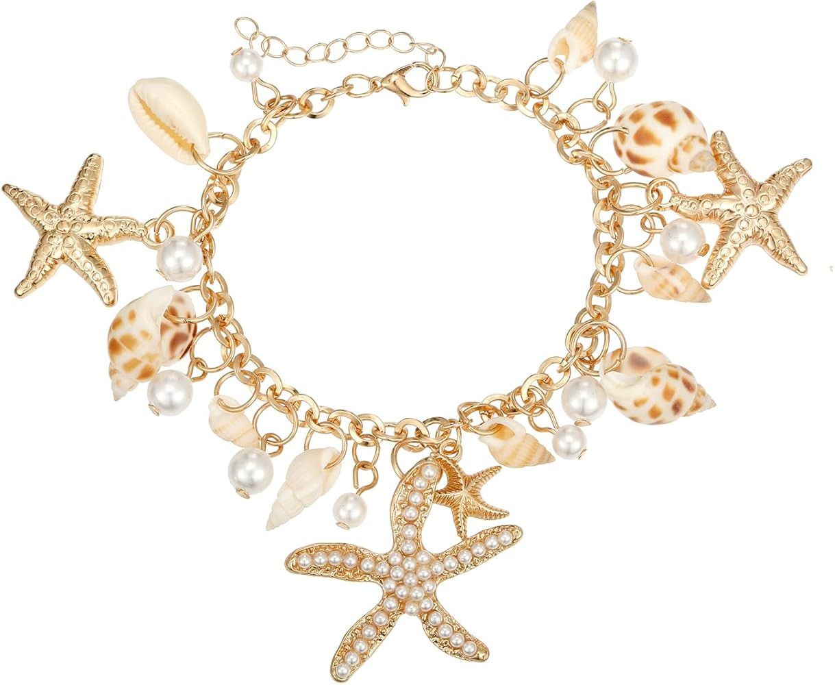 Shell Starfish Necklace Bracelet Conch Statement Chunky Necklace Mermaid Costume Jewelry Beach Je... | Amazon (US)