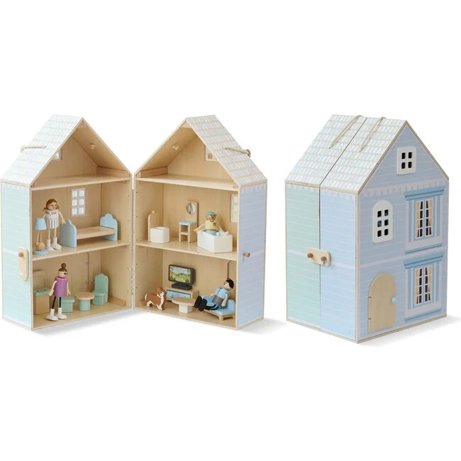 Olivia's Little World The Lovely Townhouse Wooden Carry-On Dollhouse w/ 18 Accessories (Blue) - Kids Toys | Olivia's Little World by Teamson Kids from Maisonette | Maisonette
