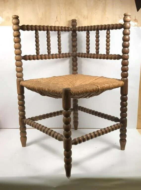 Antique Victorian Bobbin Turned 3 Corner Chair Woven Rush Seat bobbin Belgium? | eBay US
