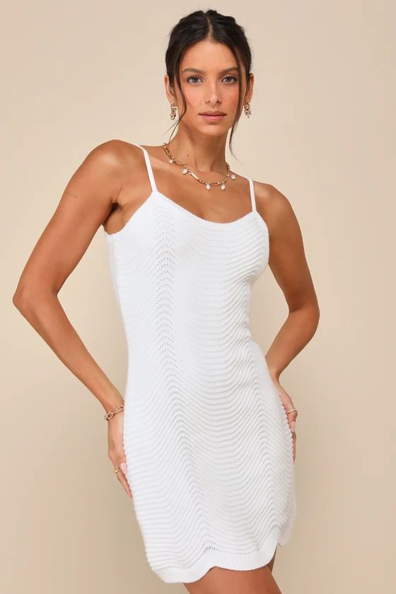 White Pointelle Bodycon Sweater Dress | Vacation Dress | Vacation Sets | Vacation Looks | Lulus