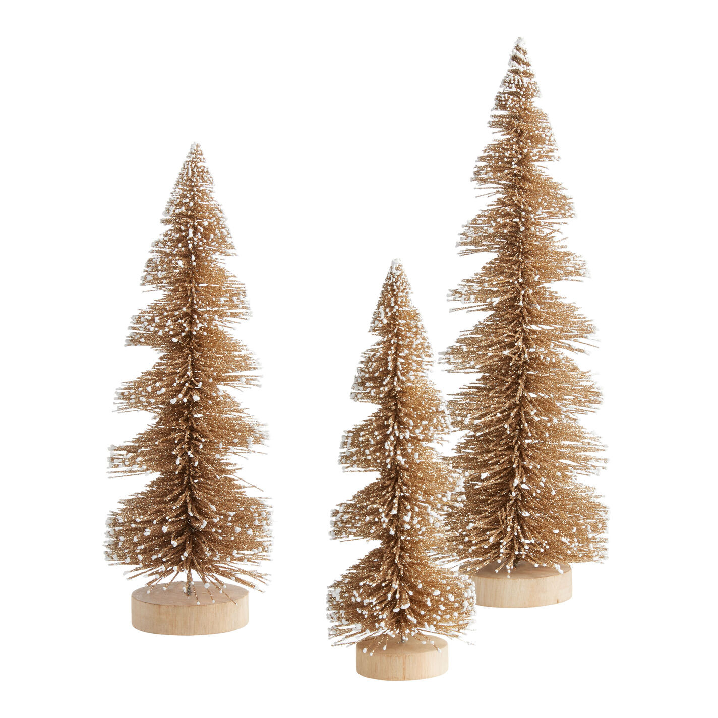 Champagne Gold Bottlebrush Christmas Tree Decor 3 Pack | World Market