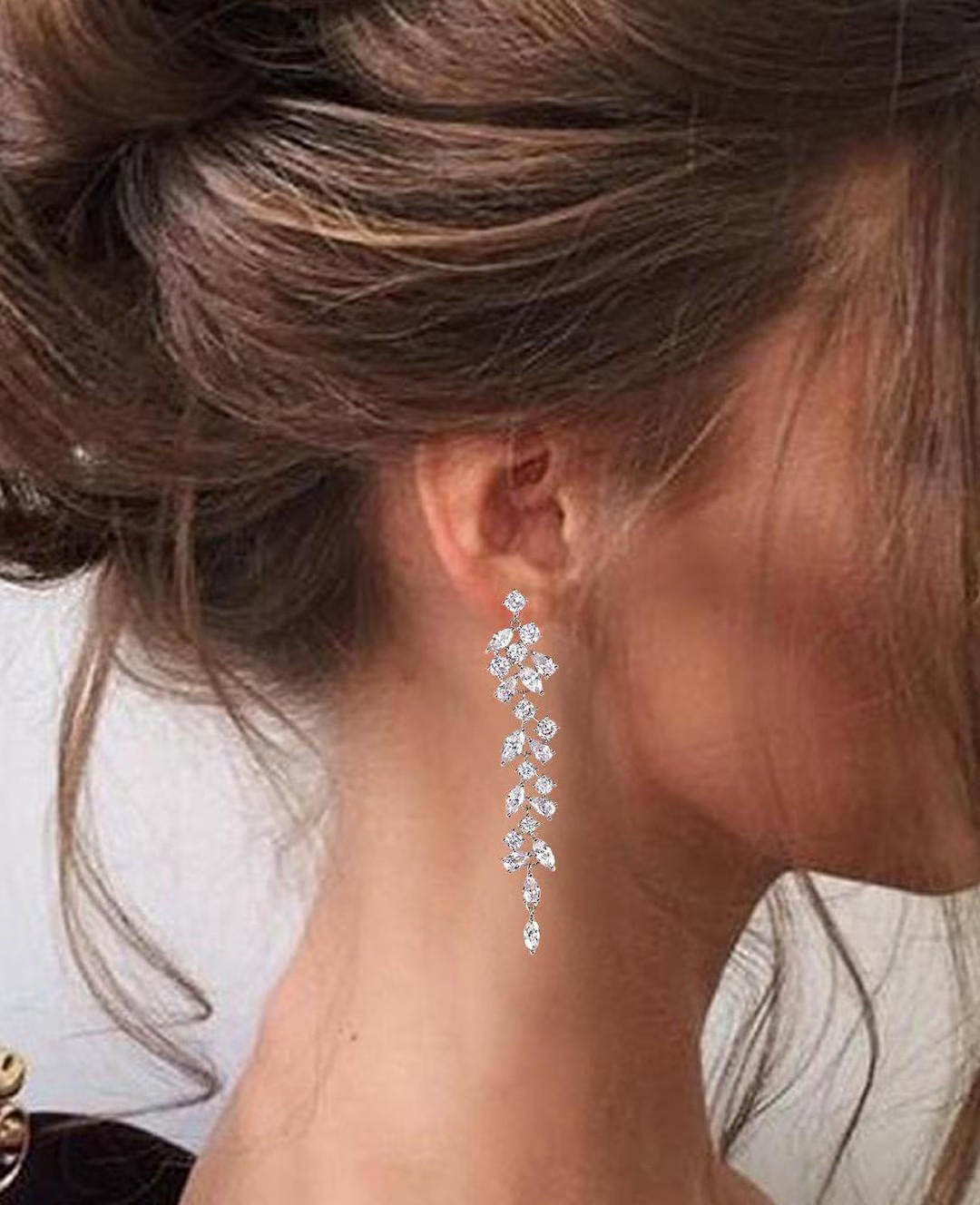 Crystal Bridal Earrings Long Earrings Crystal Earrings Crystal Drop Earrings Silver Bridal Jewelr... | Etsy (US)