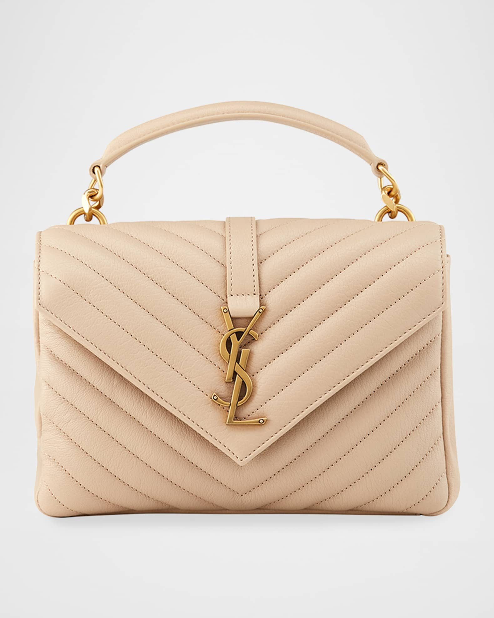 Saint Laurent College Medium YSL Matelasse Lambskin V-Flap Crossbody Bag with Golden Hardware | Neiman Marcus