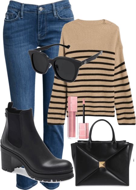 Classic style for fall - striped sweater, skinny jeans, Chelsea boots from Prada, a statement bag and black sunglasses'

#LTKSeasonal #LTKshoecrush #LTKitbag