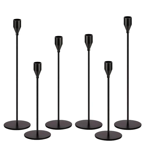 Black Taper Candle Holder Set of 6, Candlestick Holder Decor for Pillar Candles, Modern Metal Candle Sticks for Table Centerpiece Wedding, Dining, Party, Anniversary, Home, Xmas, Housewarming Gift | Amazon (US)