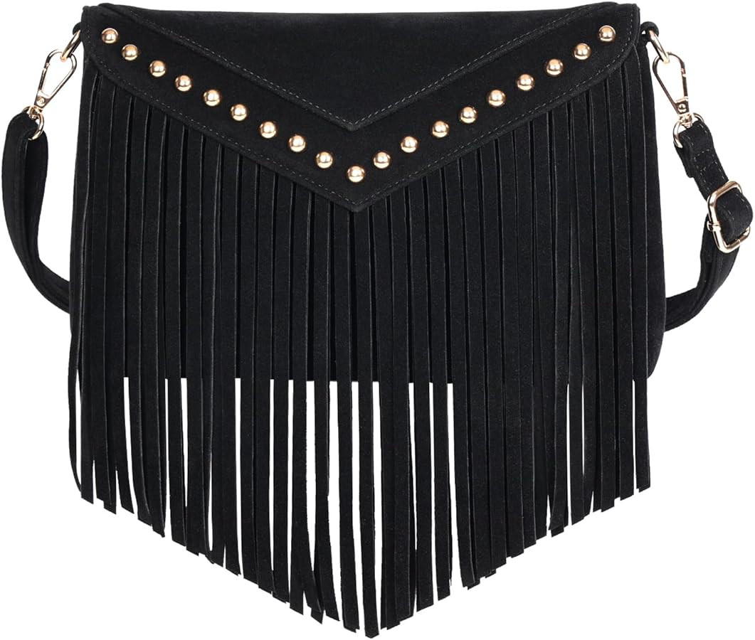 KouLi Buir Boho Western Fringe Purse for Women Double Velour Suede Crossbody Tassel Hobo Bag with... | Amazon (US)