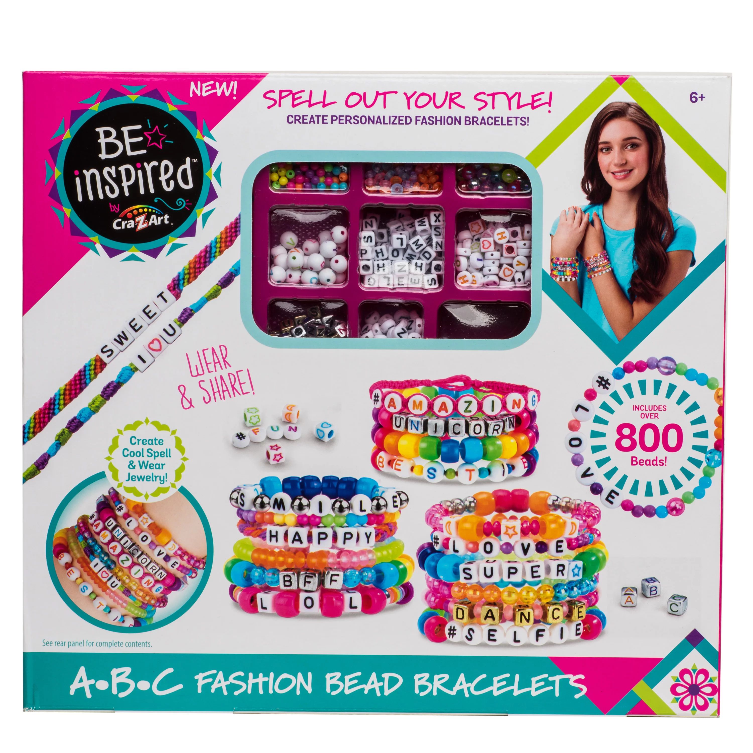 Cra-Z-Art Be Inspired ABC Fashion Bead Bracelet Studio, 800+ Multi-Color Beads | Walmart (US)