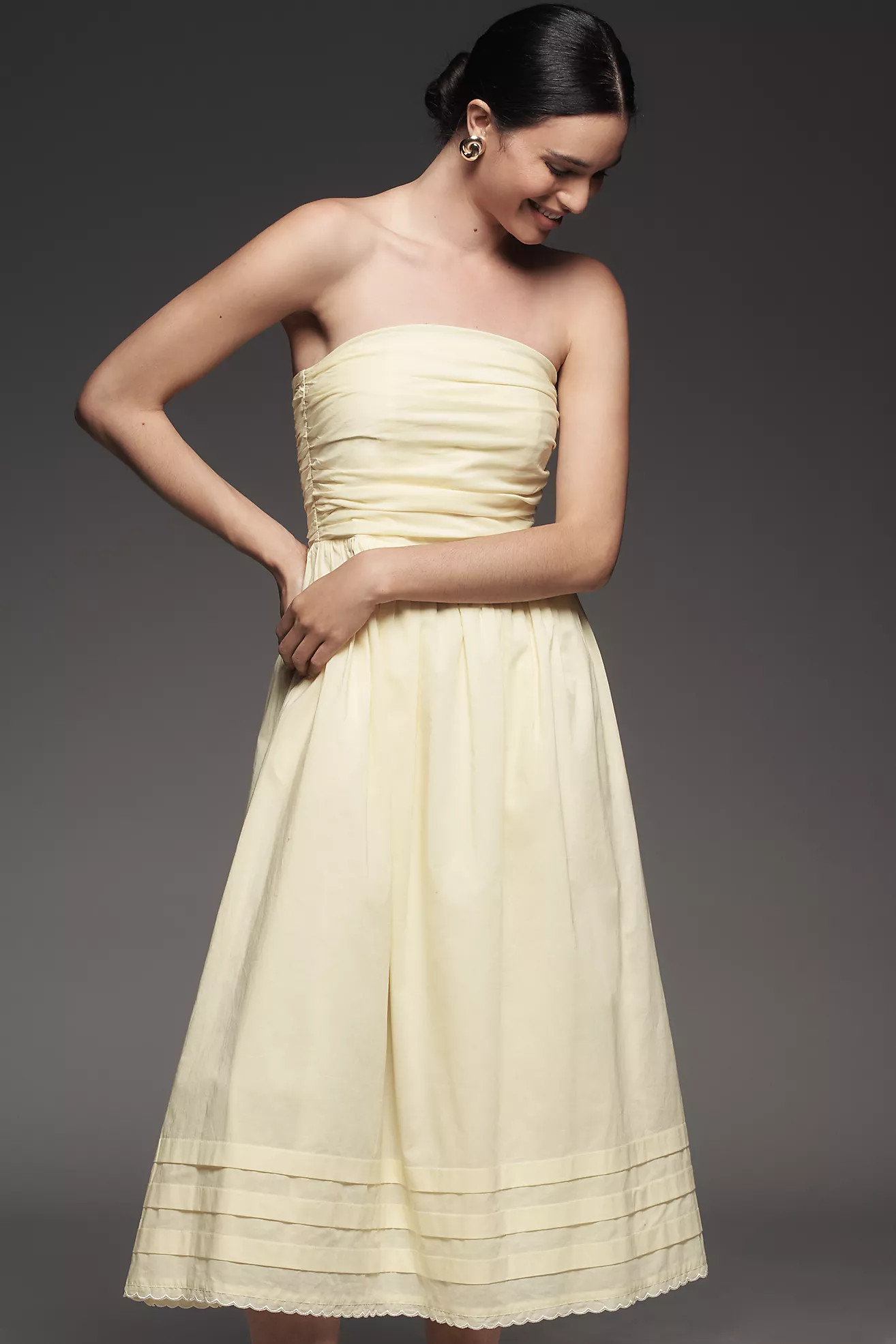 WAYF Cotton Strapless Pleated Midi Dress | Anthropologie (US)