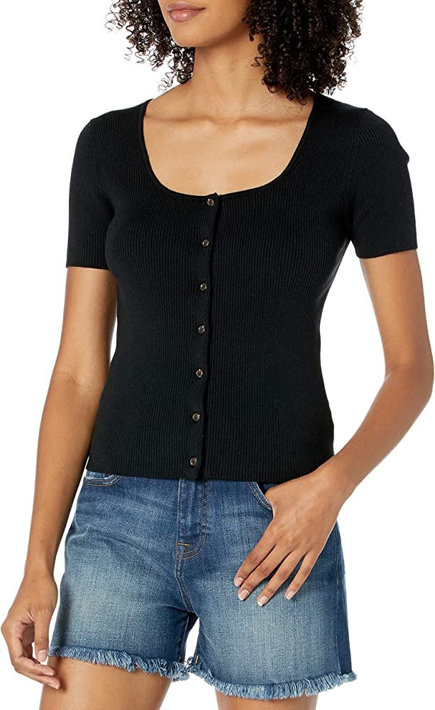 The Drop Women's Maxine Short Sleeve Square Neck Button Front Rib Cardigan | Amazon (US)