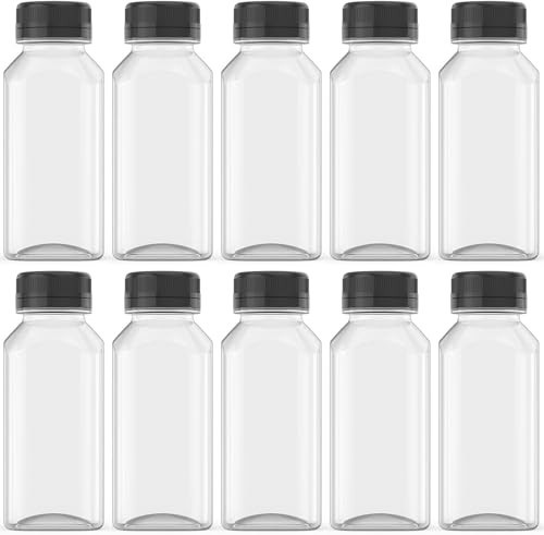 HNXAZG 10 Pcs 8 Oz Plastic Juice Bottles Empty Clear Containers with Tamper Proof Lids for Juice, Milk and Other Beverage | Amazon (US)