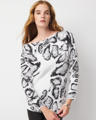 Women's Off-The-Shoulder Leopard Print Sweater in Placed Snow Leopard size XXS | White House Black Market | White House Black Market