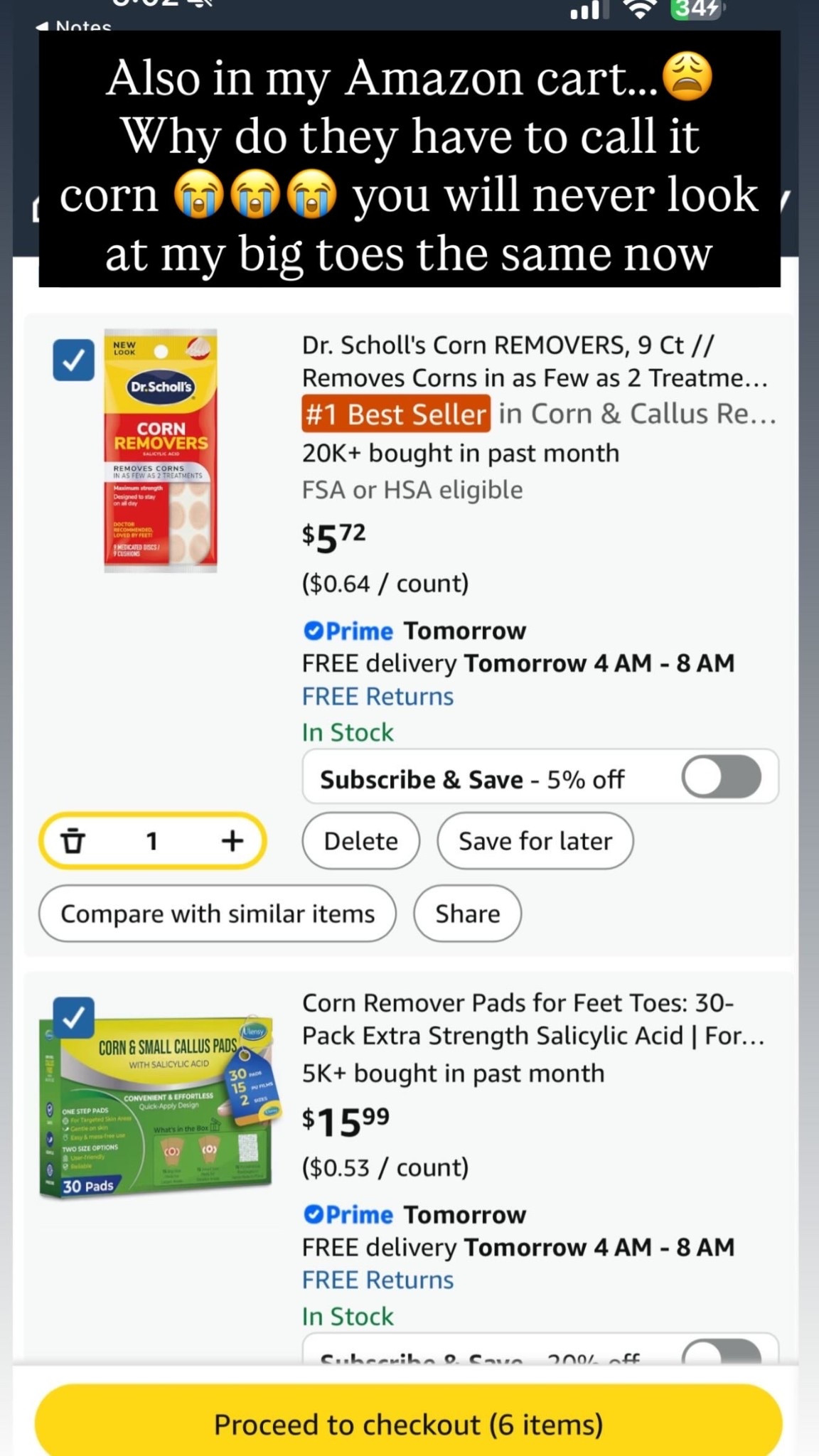 Also in my Amazon cart...😩
Why do they have to call it
corn 😭😭😭 you will never look
at my big toes the same now