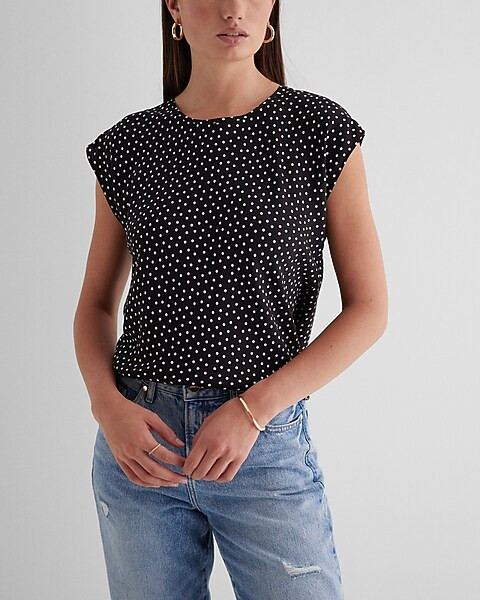 Satin Polka Dot Crew Neck Gramercy Tee | Express