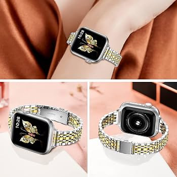 MioHHR Slim Metal Band Compatible with Apple Watch Band 42mm(Series 10) 41mm 40mm 38mm,Dressy Sta... | Amazon (US)
