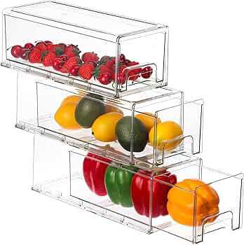 Moretoes Fridge Drawers 3 Pack Clear Stackable Pull Out Refrigerator Organizer Bins, Kitchen Orga... | Amazon (US)