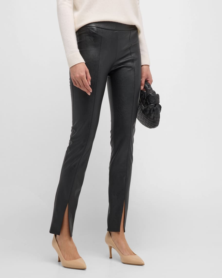 Avenue Montaigne Max Front-Slit Vegan Leather Pants | Neiman Marcus
