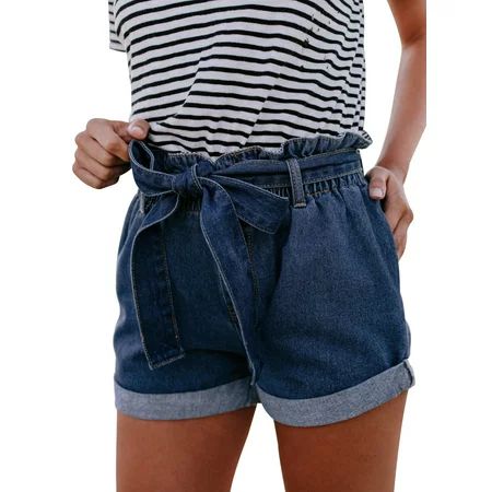 Sidefeel Women s Bow Tie High Waist Paper Bag Denim Shorts Loose Fitting Fashion Pocketed Short Jean | Walmart (US)