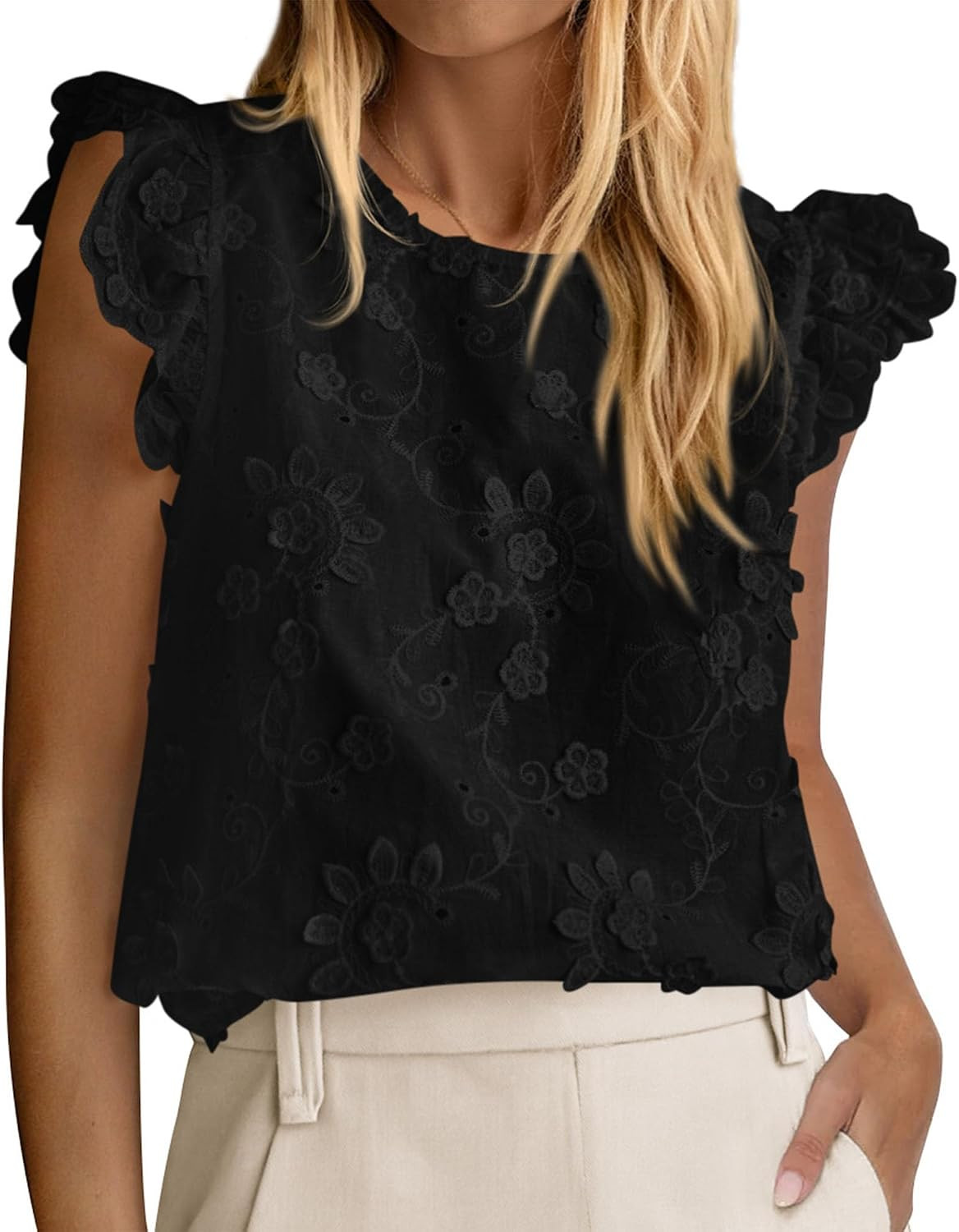 KIRUNDO Lace Tops for Women Cute Embroidered Eyelet Blouses | Amazon (US)