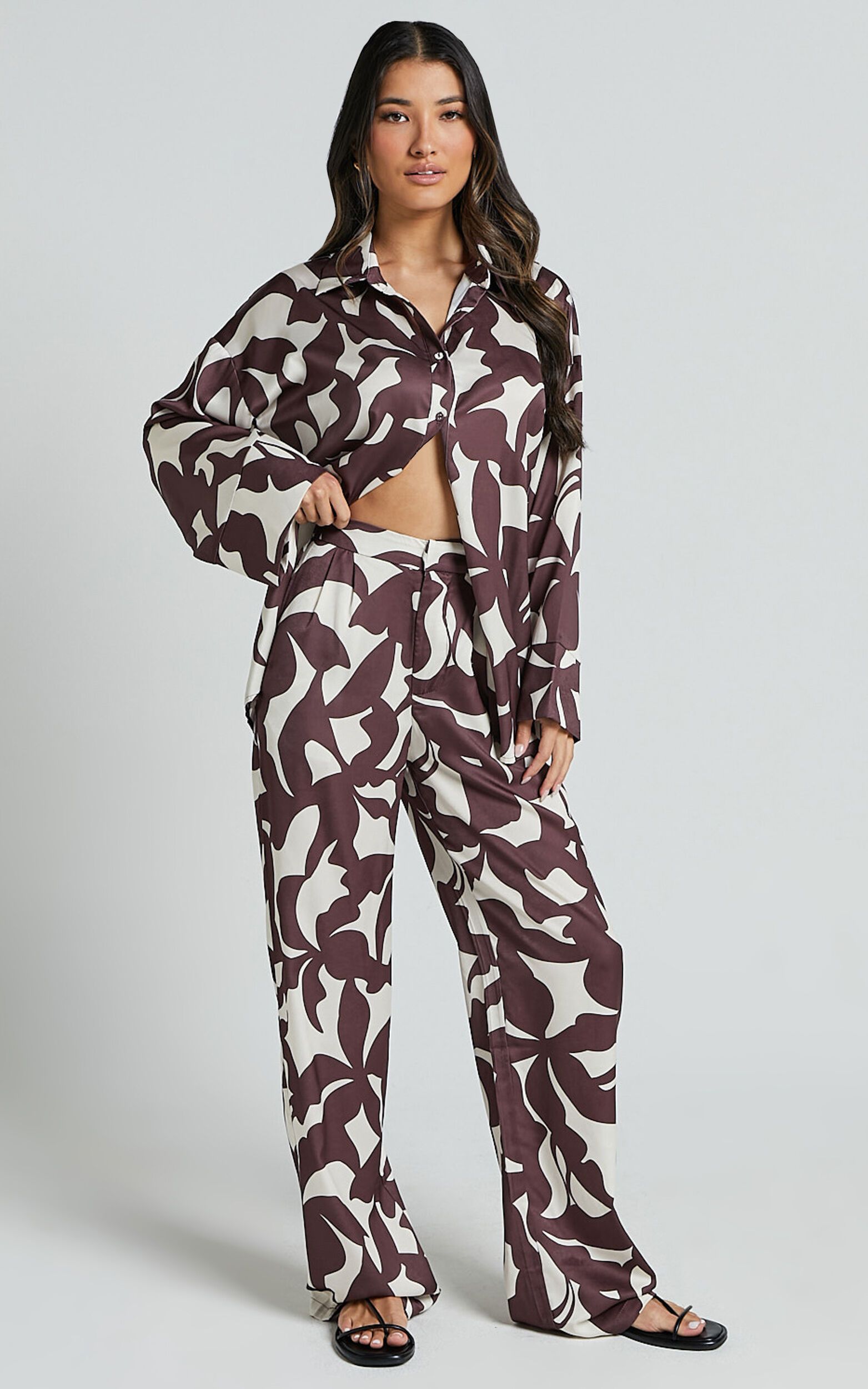 Janissa Pants - High Waisted Wide Leg Pants in Brown Floral | Showpo (US, UK & Europe)
