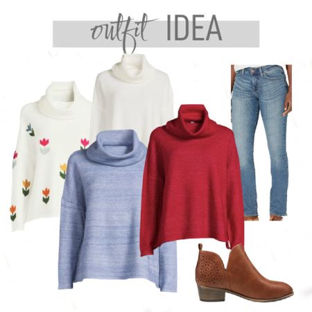 Our favorite sweater is back in stock – – love this tulip sweater, red sweater, cream sweater, light blue sweater, Cowell neck sweater and these amazing high waisted jeans and low-cut boots.￼

#LTKunder50 #LTKsalealert #LTKstyletip
