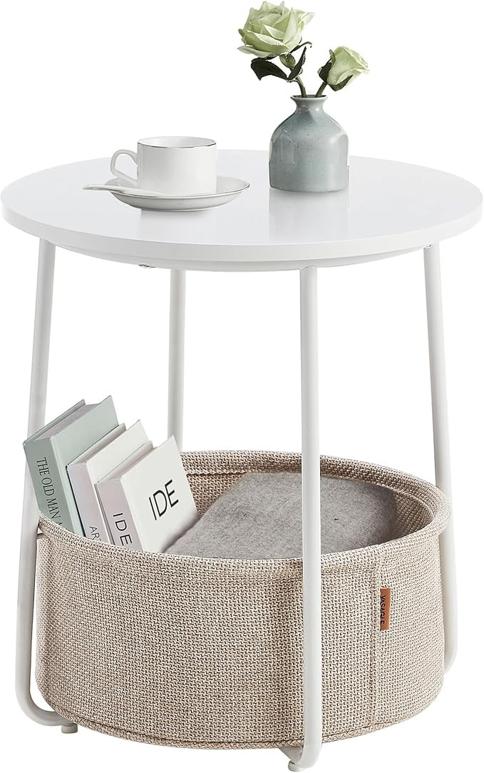 VASAGLE Collection - Side Table, Round End Table with Fabric Basket, for Living Room Bedroom, Mod... | Amazon (UK)