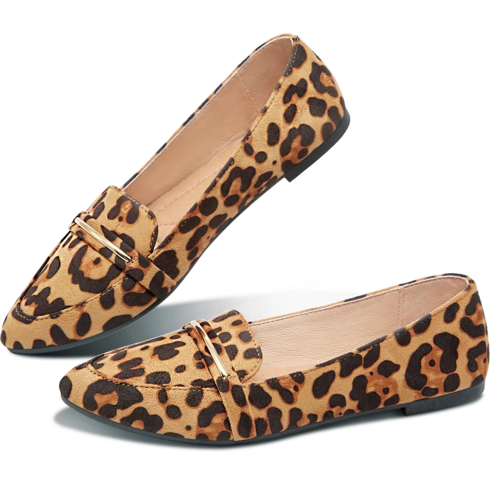 Obtaom Women’s Stylish Pointy Toe Loafer Flat Comfortable Faux Suede Ballet Flat Elegant Work Penny shoes Cute Pointed Toe Dress shoes for Ladies (Leopard US5) | Walmart (US)