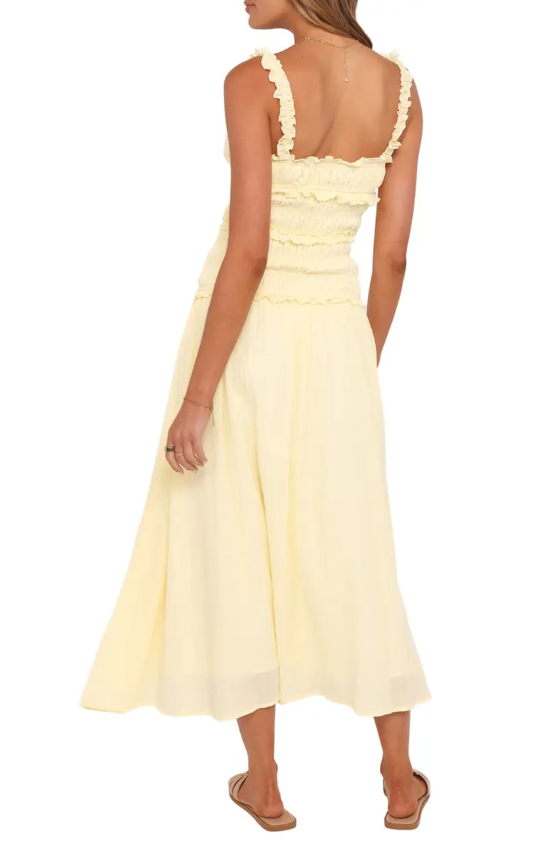 Enola Shirred Ruffle Trim Midi Dress | Nordstrom