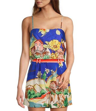 Callista Ocean Print Square Neck Sleeveless Coordinating Blouse | Dillard's