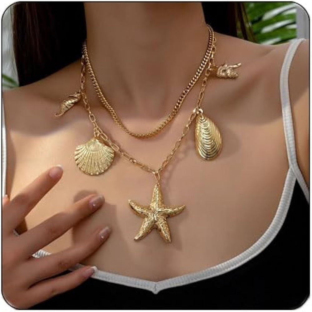 Choistily Starfish Necklace for Women Gold Starfish Necklace Seashell Necklaces Beach Necklaces | Amazon (US)