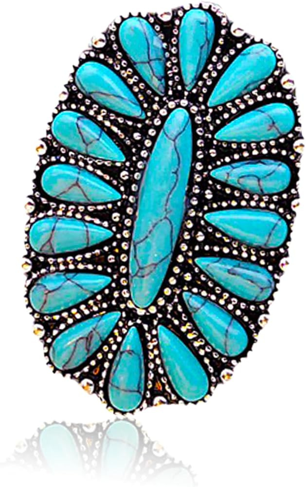 Boho Turquoise Rings for Women, Native American Western Large Bohemian Statement Open Adjustable ... | Amazon (US)