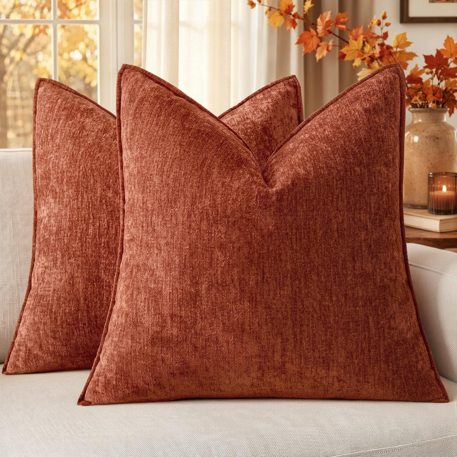 MIULEE Chenille Couch Pillow Covers Fall for Living Room 18x18 Burnt Orange | Amazon (US)