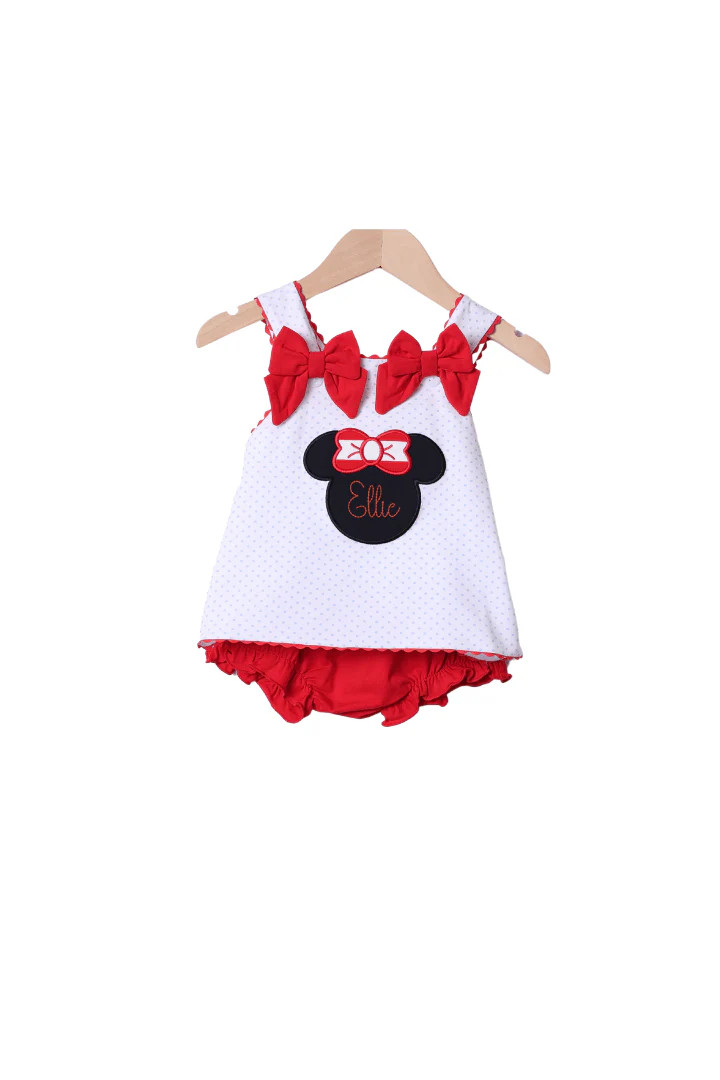 Red Mouse Applique Bow Bloomer Set | The Smocked Flamingo