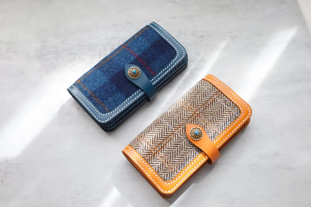 Handmade Harris Tweed Long Wallet, Leather Clutch With Coin Pouch - Etsy | Etsy (US)