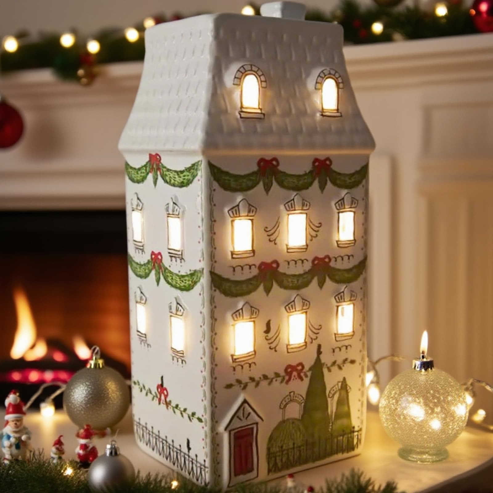 Cynkeyee Christmas Village Houses Party Decorations - Christmas House Décor White Ceramic Decora... | Amazon (US)