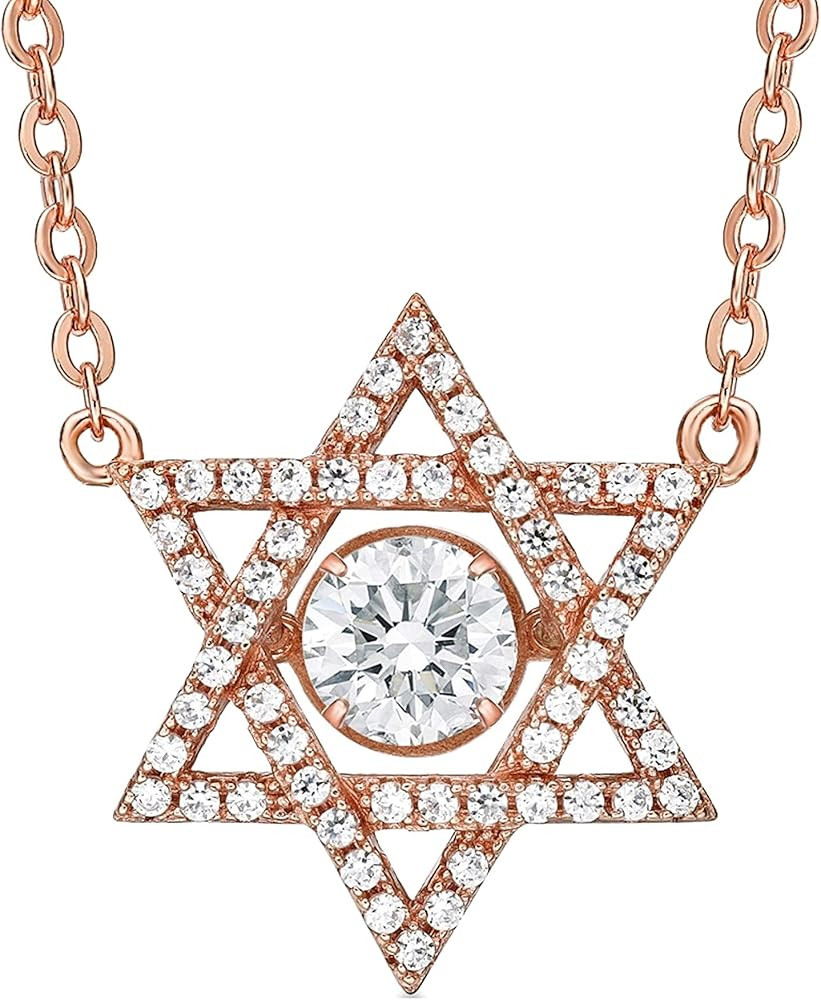 Central Diamond Center Star of David Dancing Gemstone Necklace for Women, Sterling Silver w/Pure ... | Amazon (US)