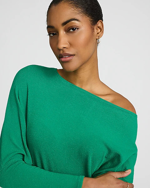 Relaxed Crepe Convertible Dolman Long Sleeve Sweater | Express
