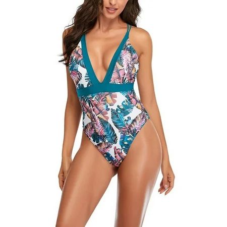 Ladies Trendy Leaves Flowers Print Jumpsuit Minimalistic Sexy Hollow Out Swimsuits for Women s One-p | Walmart (US)