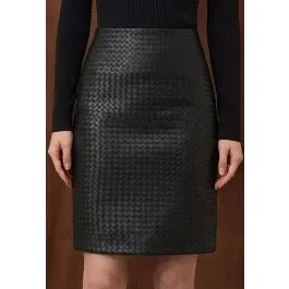 Textured Woven Faux Leather Pencil Skirt in Black for Workdays & Weekend Brunches | Chicwish