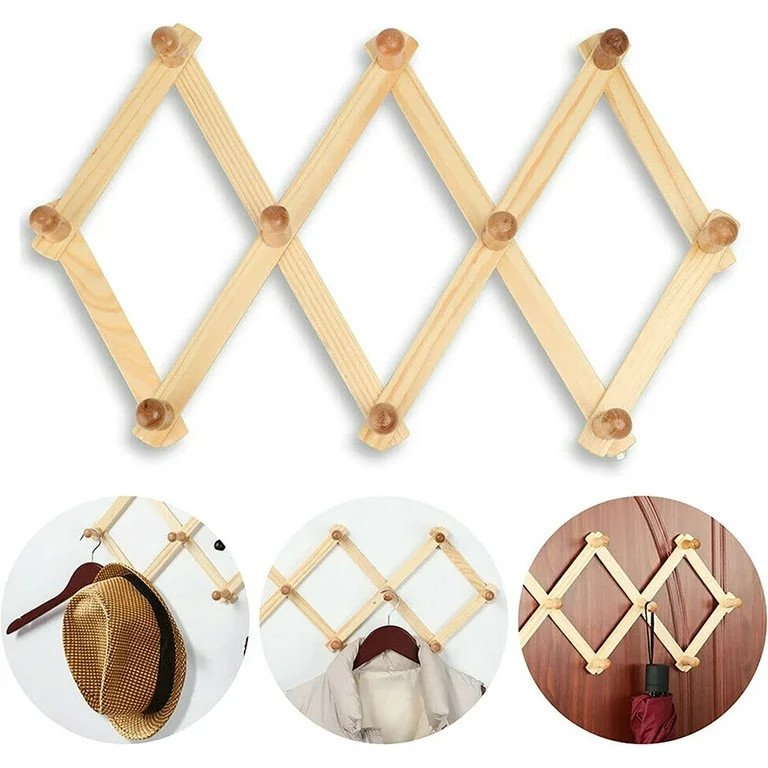 NOGIS 1 Pack Accordion Style Expandable Wall Wooden Coat Rack 10 Hooks (Pegs) Hang Hats Jackets C... | Walmart (US)