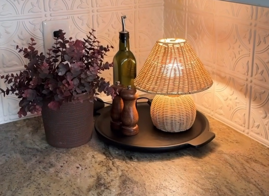 Cozy touch to our kitchen counter💡

Rattan lamp, kitchen decor, fall home 

#LTKHome